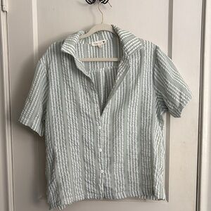Striped Light Green Casual Button-Down Shirt
